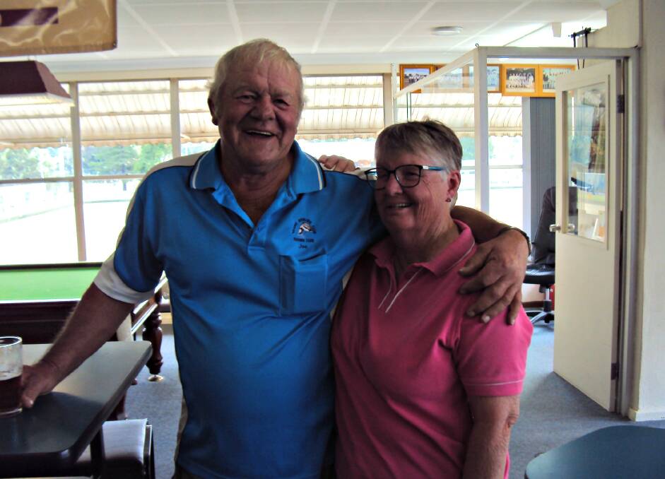 ENJOYING THE GAME: Joe Chambers and Ann Gardner at Young Bowling Club. Photo: Supplied.