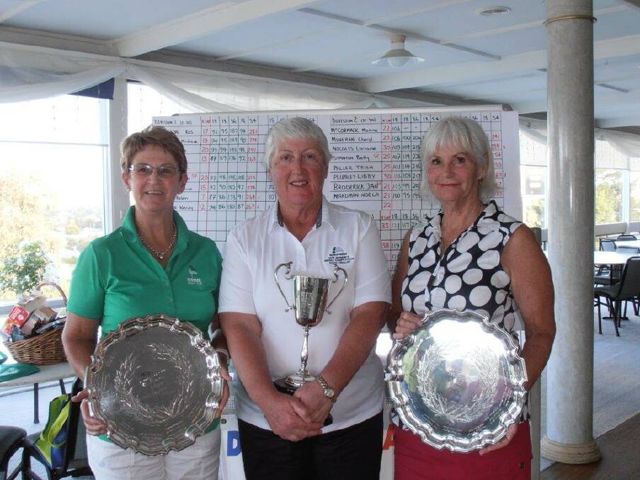 CHAMPIONS: Ladies' Golf Champions Noela Hardman, Helen Spencer and Maureen Perkins with their trophies at Young Golf Club. Photo: Supplied.