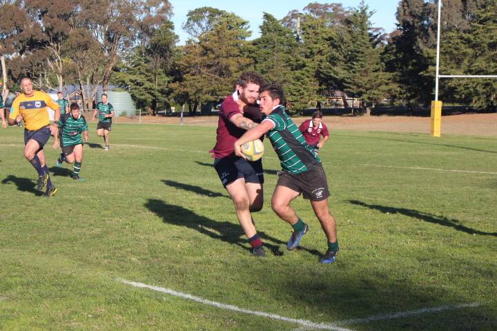 WITH A NIP AND A JUMP: Yabbies halfback Mathieu Maynard outpaced the Goulburn cover defence on Saturday. Photo: Cec Finley.