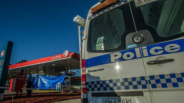 Stabbing: The scene of a fatal stabbing at the Queanbeyan Caltex service station. Photo: Karleen Minney.