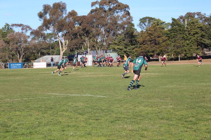 WORKING HARD: Yabbies back line on the attack against Goulburn​ on Saturday. Photo: Cec Finley.