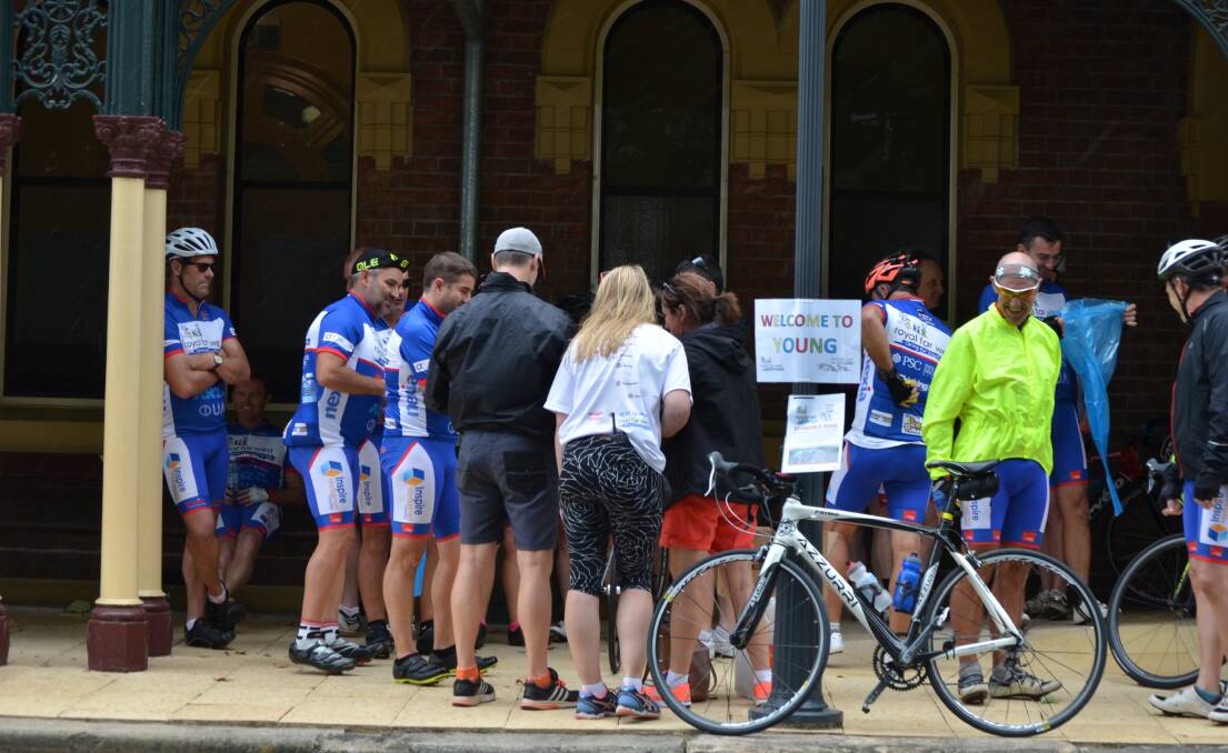 MORNING TEA: Riders stopped off in Young on Monday for morning tea.