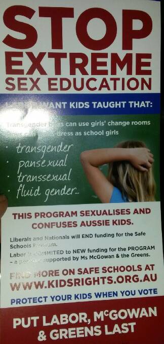 MESSAGE OF FEAR: The flier against the Safe Schools program.