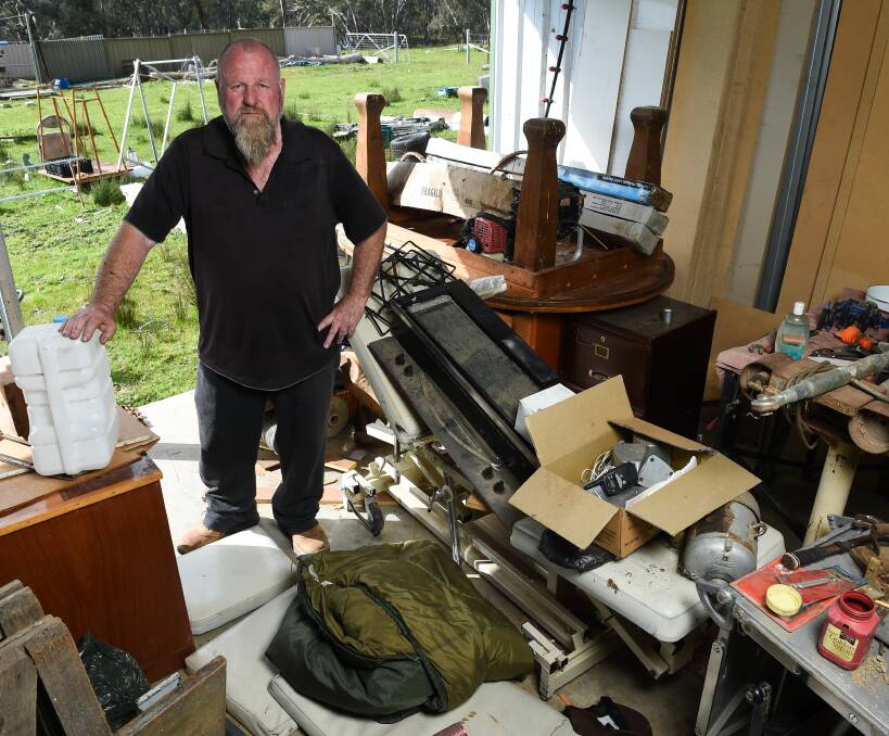 MAKESHIFT BEDROOM: Ed Foulston said a sleeping bag would have kept Cameron Kemshal-Bell warm during cold nights hiding in his open shed at Bonegilla before he was discovered. Picture: MARK JESSER