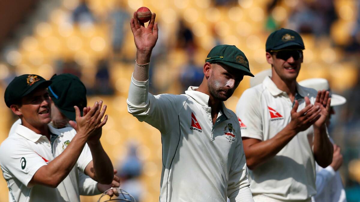 THE GOAT: Nathan Lyon, Australia's most prolific finger-spinner was at it again at Bangalore, claiming career-best figures of 8-50.