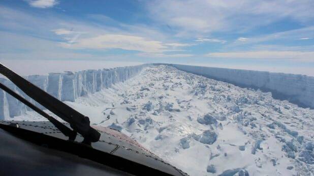 Trillion-tonne Larsen C ice shelf in Antarctica in February before it broke away earlier this month. Photo: British Antarctic Survey via AP
