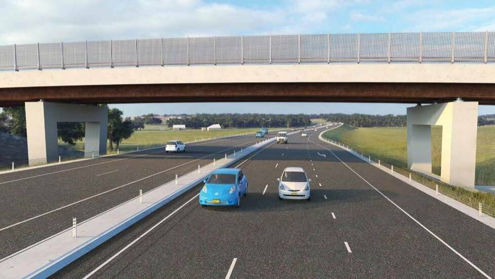 An artist’s impression of the Meroo and Pestells lanes overpass (looking south towards Bomaderry) - to be built as part of the Berry to Bomaderry Princes Highway upgrade. Picture: RMS
