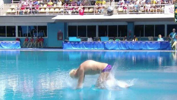 Defending Olympic 3m springboard champion Ilia Zakharov crashed out of Rio with this dive. Photo: Channel 7