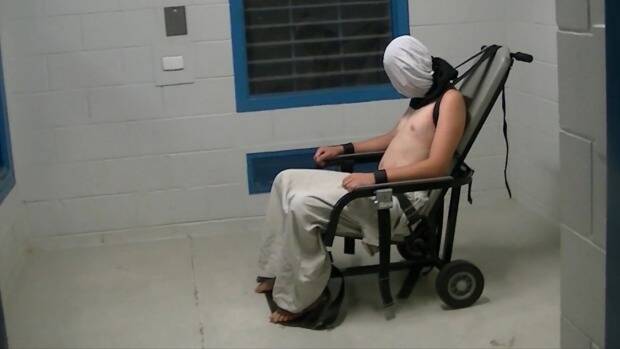 The image of Dylan Voller in a spit-hood at the Don Dale Youth Detention Centre helped trigger the royal commission. Photo: ABC Four Corners

