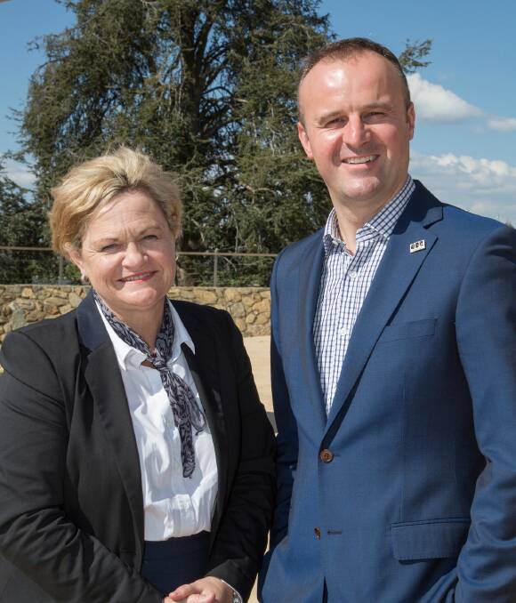 Hilltops Council Administrator Wendy Tuckerman and ACT Chief Minister and Minister for Tourism Andrew Barr at the announcement.