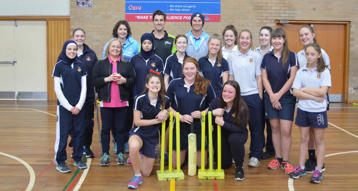 STAR-STRUCK: Young High School's female cricket team were thrilled at the visit.