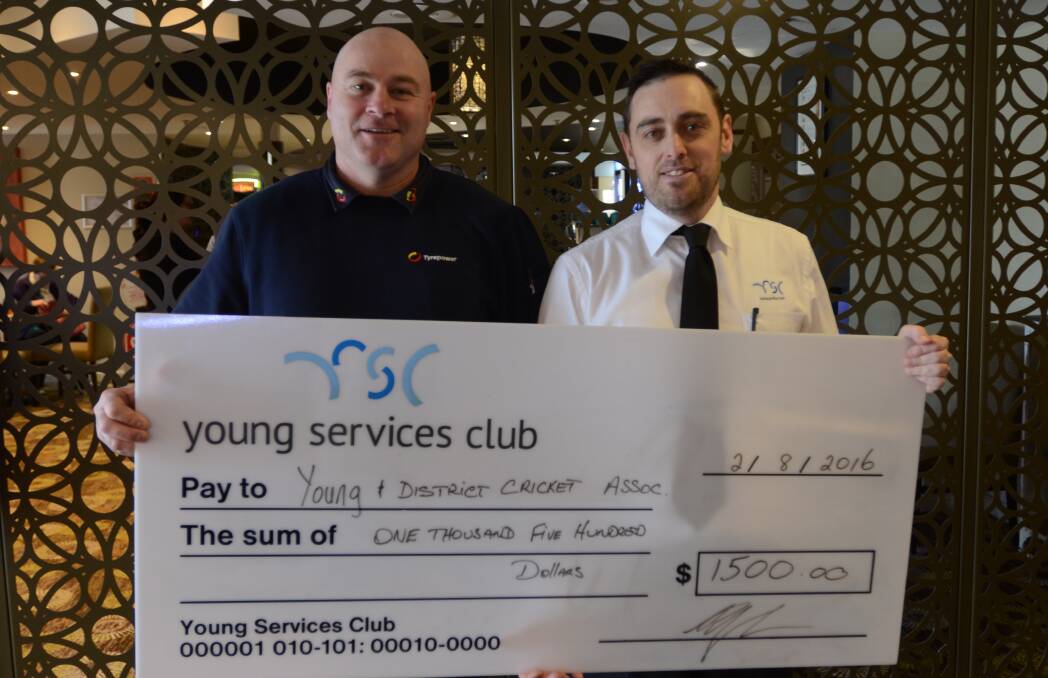 SPONSORSHIP: Young Cricket Association's Jason Hall with Young Services Club supervisor, Dean Bedford.