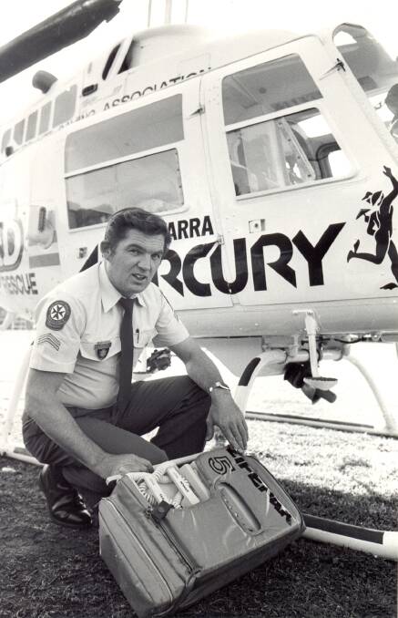 FLASHBACK: John Harpley in Woolongong in early 80s, where he served in helicopter service. John is retiring from the NSW Ambulance service.