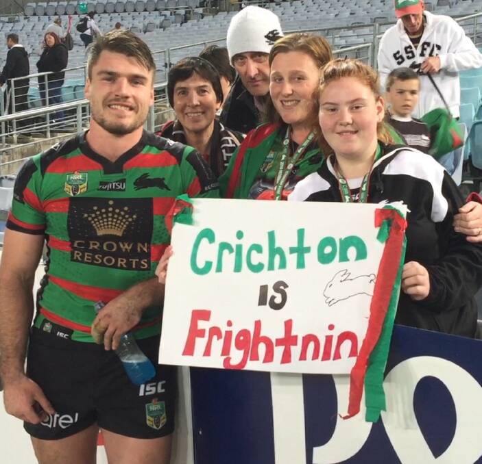 SUPPORT: Young's Briony Seckold, Jess Adams, Peter Adams and Rosslyn Holman made the trip to Sydney's Olympic Stadium from Young to support Angus on his debut with the Rabbitohs.