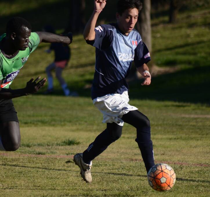 ON THE MOVE: Young Lions' men's division signing, Aurelien lam in action in a recent round of the Football Wagga Wagga competition. 