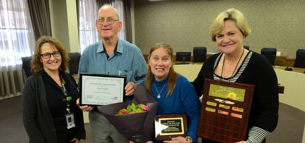 RECOGNITION: Department of Human Services team leader Chale Campbell, Tom Preston, Helen Bryant and Hilltops Administrator, Wendy Tuckerman.