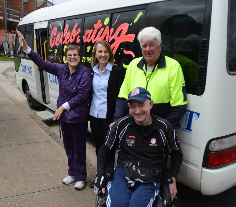 Client Anne-Maree Douglas, Service manager Kellie Rolfe, driver Paul Miller and client Colin Edgar celebrate the 30th anniversary of the Community Transport Service.