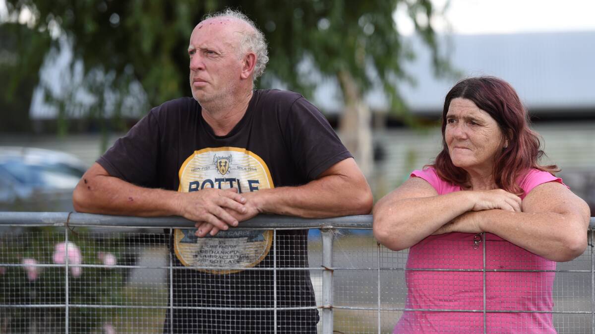 HEARTBROKEN: The stepfather, Peter WIlliams, and mother, Debra O'Brien, of murdered Scarsdale boy Timmy O'Brien are devastated by a recent theft. Picture: Lachlan Bence 
