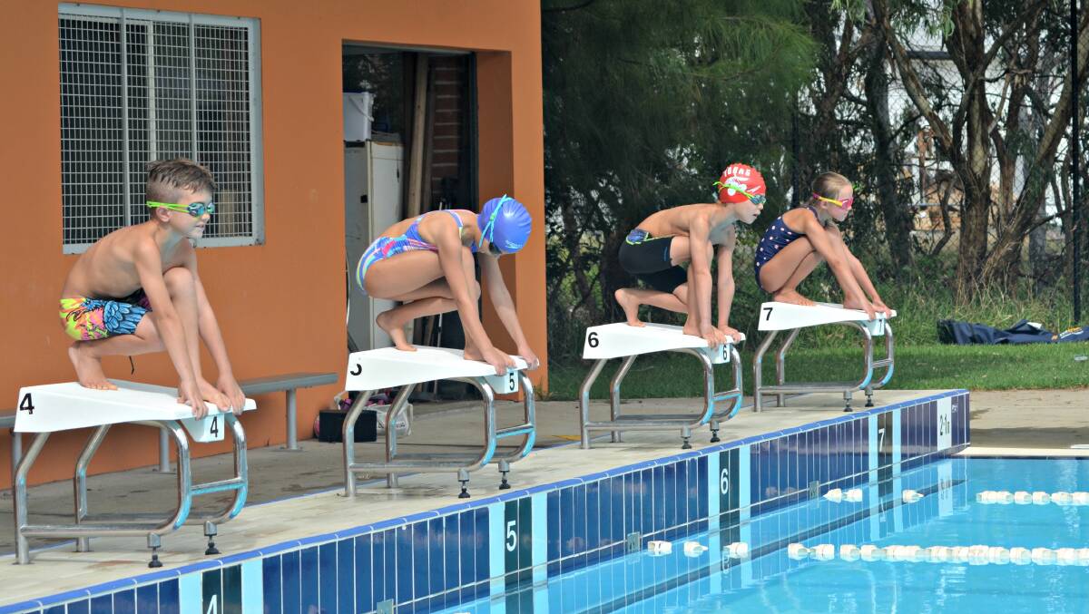 St Mary's swimmers: Will Turner, Stephanie Clark, Hugo Davidson and Mimi Baldwin on the blocks. Picture: Craig Thomson.