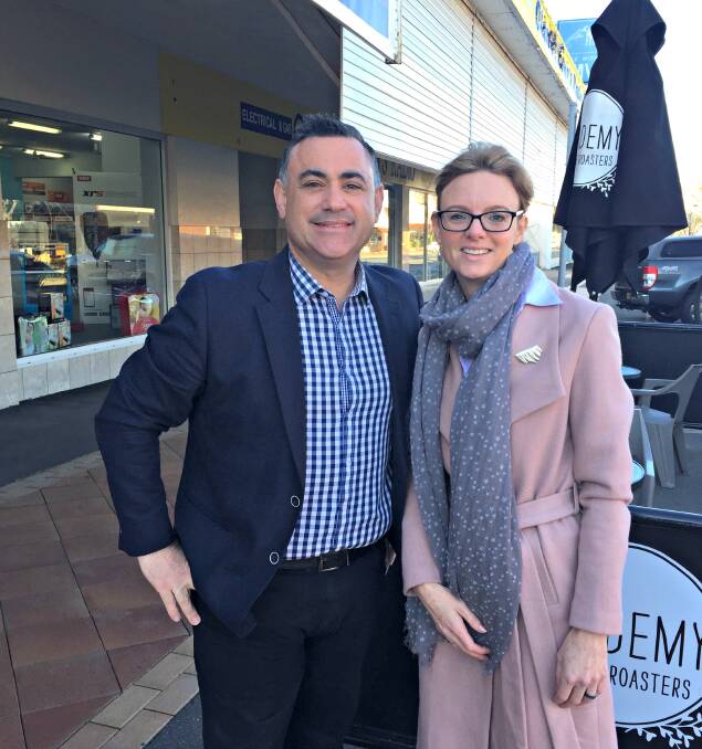 In it to win it: Deputy Premier John Barilaro and Cootamundra National Party candidate Steph Cooke. Picture: Craig Thomson.