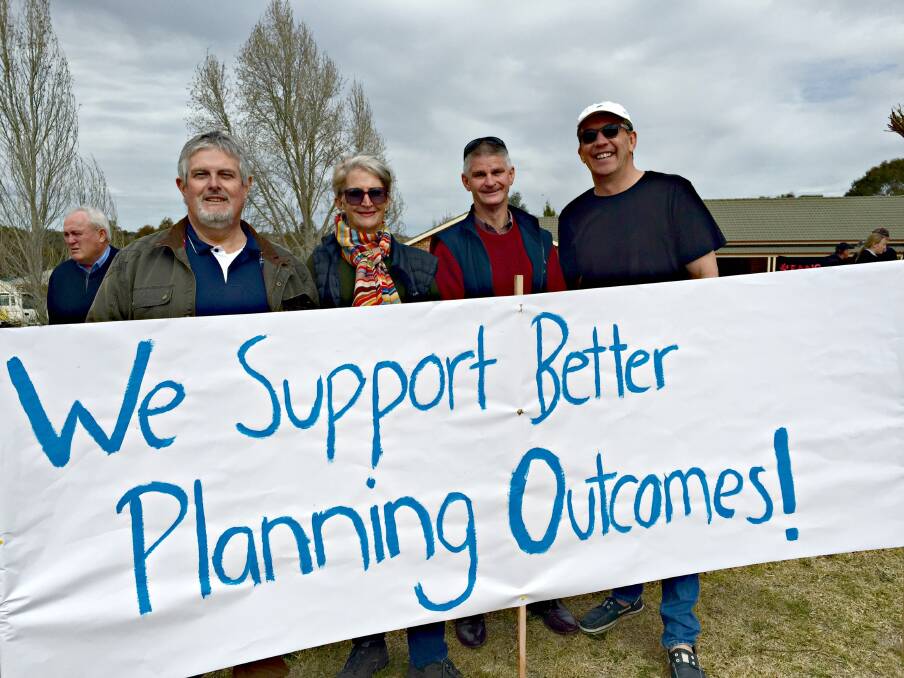 Getting informed: Hilltops Council candidates Greg Armstrong, Margaret Roles and Brian Ingram with John Pattinson at the Forsyth Avenue development protest. Picture: Craig Thomson.