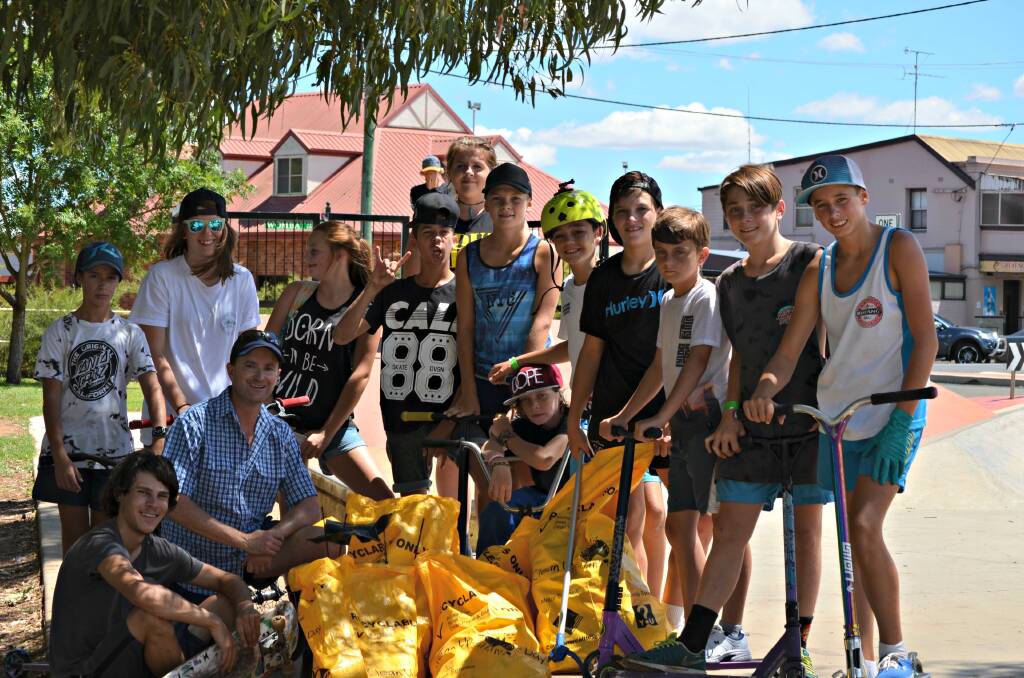 Cleaning up: School teacher Ben Cooper and skate park regulars filled up seven garbage bags with rubbish recently. Picture: Craig Thomson.
