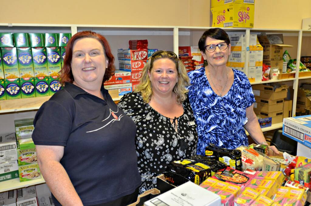 Food donation: Lesley Newman, Naomi Peters and Laurel Merrin. Picture: Craig Thomson.