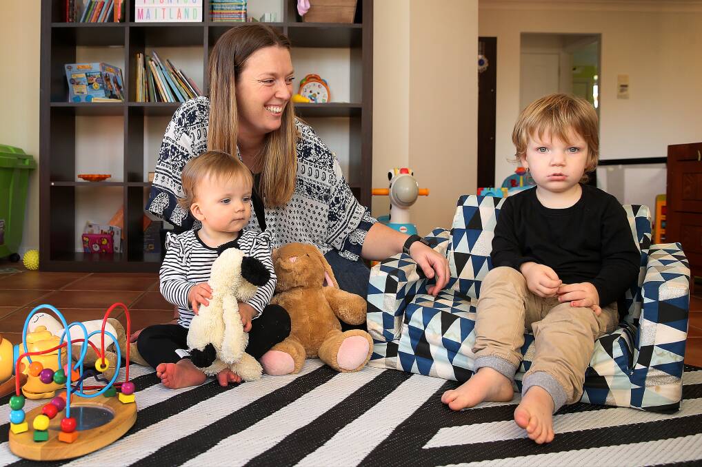 KID WRANGLING: Aberglasslyn mum Lauren Greay said the support and friendship of other mothers gave her confidence in her parenting of son Bryce, 2, and daughter Chloe, 11 months. Picture: Marina Neil