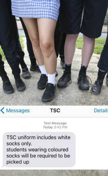 TAKING A STAND: Tallangatta Secondary College students take part in 'black socks Friday', a Facebook event created by a students' father. Picture: ELENOR TEDENBORG