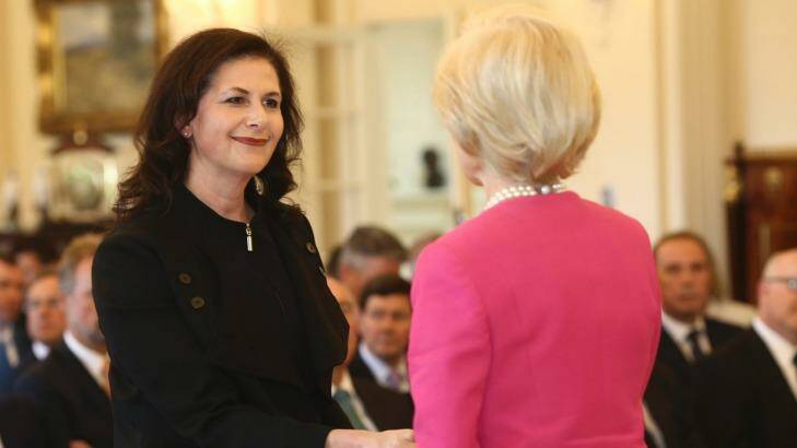 Senator Concetta Fierravanti-Wells being sworn in as Parliamentary Secretary for Social Services in September 2013.  Photo: Andrew Meares