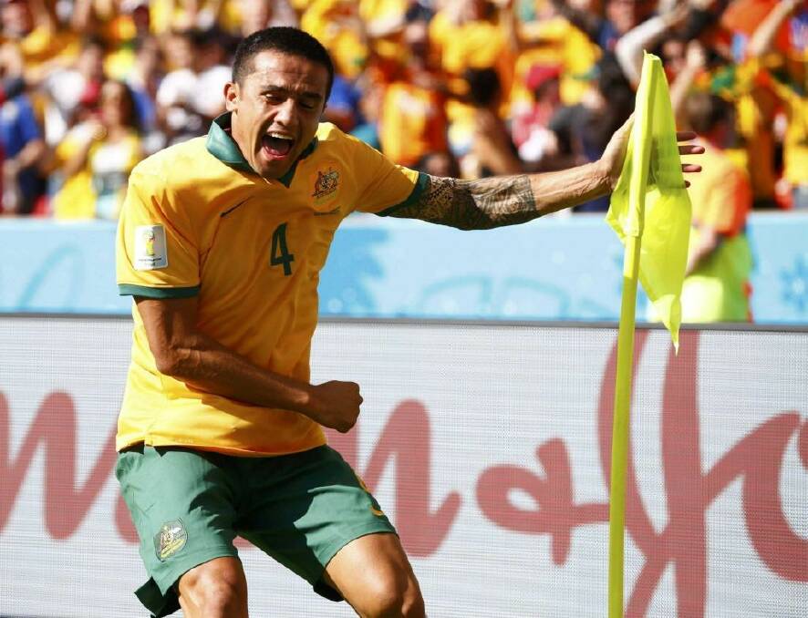 Cup gone? Tim Cahill celebrates after scoring against the Netherlands during the 2014 World Cup in Brazil.