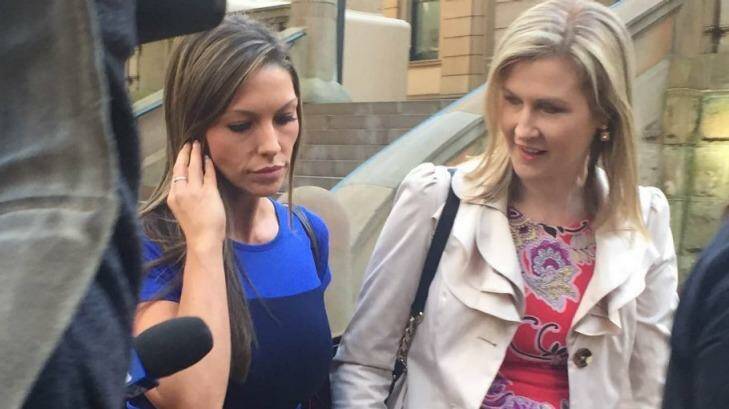 Sydney model and socialite Kirsty Dayment, left, with a reporter outside Central Local Court on Thursday. Photo: Melanie Kembrey