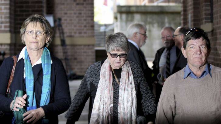 Chris Noble's mother, Liz Noble, left, and supporters outside court on Friday. Photo: Janie Barrett