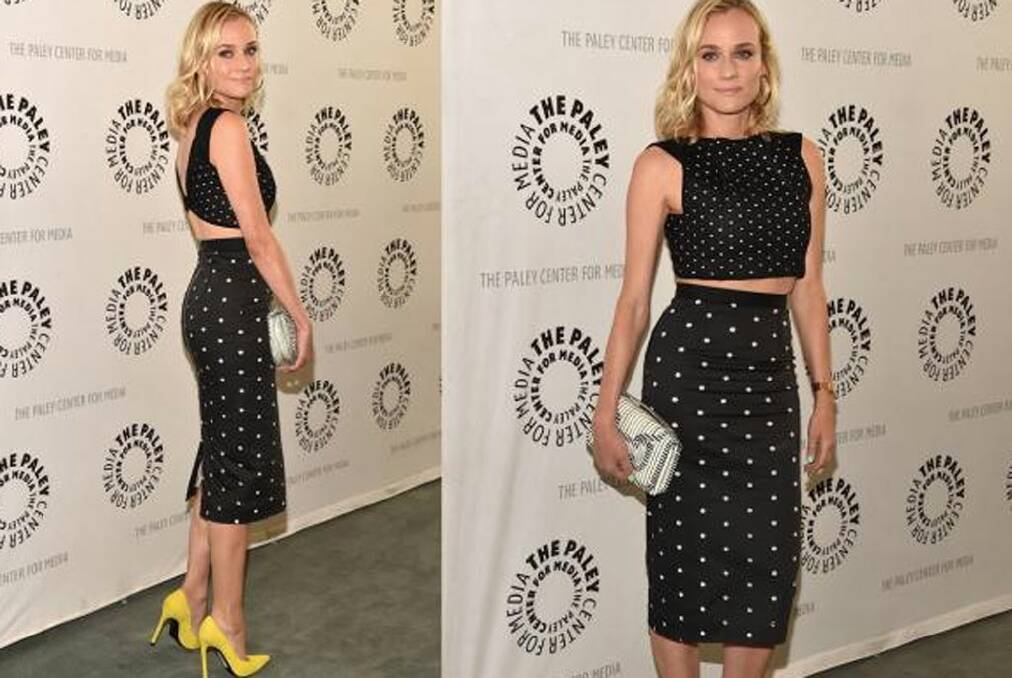 THE GOOD: Diane Kruger basically always looks good, and this Roland Mouret number is no exception. The crop top-pencil skirt combo makes it very now, the polka dots add a girlish charm and those yellow Stuart Weitzman pumps and her mint green nails add bucket loads of interest. Score for Pacey.