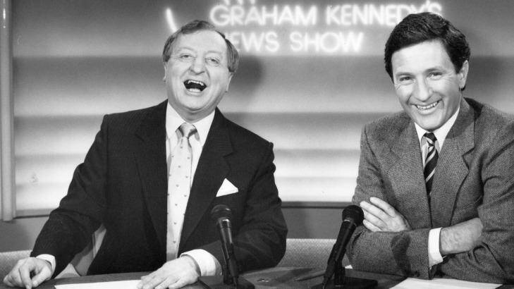 Retiring: Ken Sutcliffe, here with Graham Kennedy in 1988, is ready to start playing a bit of sport rather than watching it. Photo: Supplied