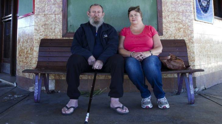 Dungog residents Jane and Karl Winiarczyk lost nearly all their possessions when their house flooded with 2.7 metres of water in the April superstorm. They have been living behind the beer garden in the Bank Hotel since then. Photo: Ella Rubeli