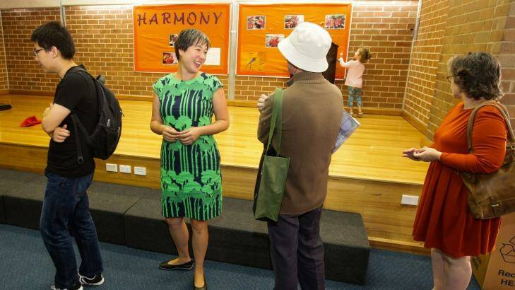 Newtown Greens candidate Jenny Leong  waiting to vote at Darlington Public School. Photo: Dallas Kilponen
