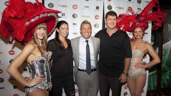 Shane Warne with Erica Baxter and James Packer at one of his charity's poker events at Crown Casino.