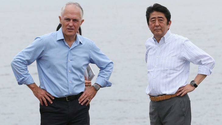 Prime Minister Malcolm Turnbull welcomed Prime Minister Shinzo Abe to Sydney as part of the Japanese leader's latest regional tour. Photo: David Moir