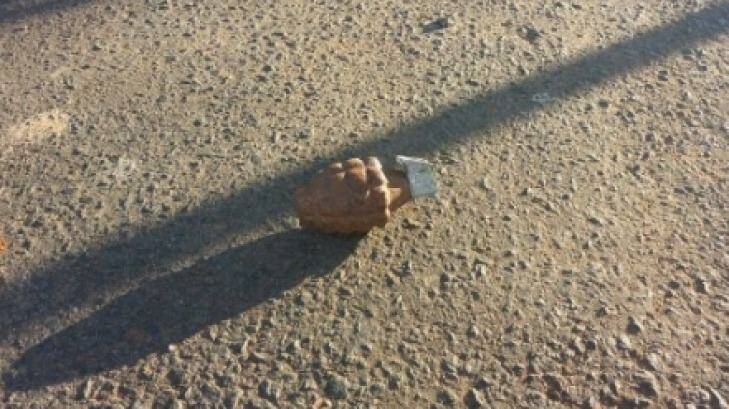 The "pineapple" grenade found in a car park in Griffith's main street. Photo: Stephen Mudd, The Area News