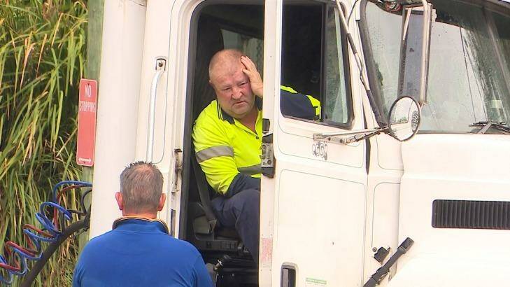 The driver of the semi-trailer after the crash. Photo: TNV screengrab
