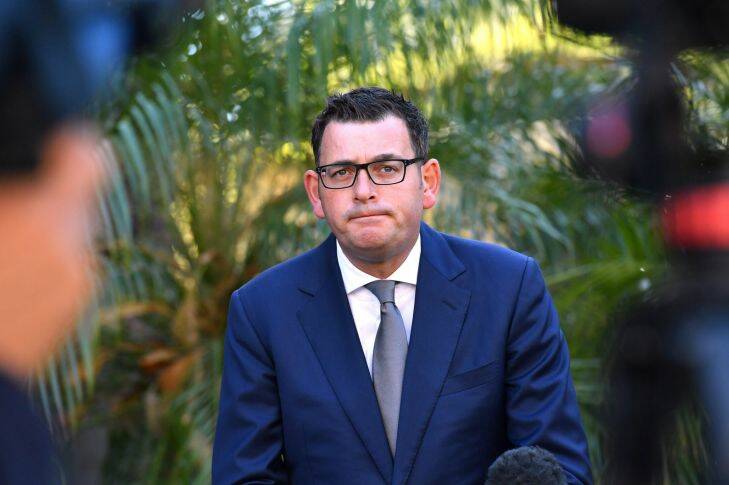 Victorian Premier Daniel Andrews announces Don Nardella's resignation from Labor caucus. Don Nardella is a Member of Parliament for the state electorate of Melton and the Australian Labor Party, Parliament House. 7th March 2017 Fairfax Media The Age news Picture by Joe Armao  Photo: Joe Armao