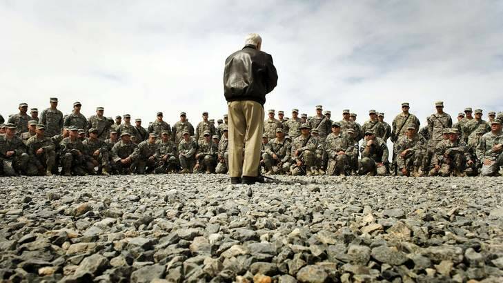 The defence secretary addresses infantry troops at a base in Kandahar, Afghanistan, in 2010. Photo: Jim Watson