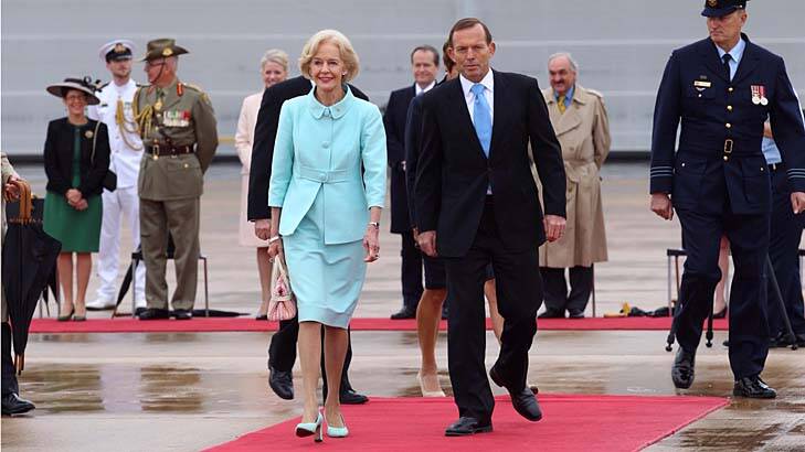 Bill Shorten's mother-in-law, outgoing Governor-General Dame Quentin Bryce, pictured with Prime Minister Tony Abbott, will keep her title of Dame if Mr Shorten is elected PM and abolished the move. Photo: Andrew Meares