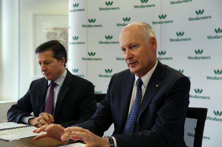 Wesfarmers Managing Director Richard Goyder (at right), together with Finance Director Terry Bowen, at first half results press conference, Wesfarmers House, 40 The Esplanade, Perth; 
24th February 2016, photographed by Philip Gostelow