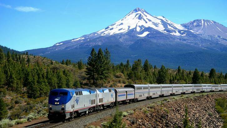 An abundance of spectacular views, including this one of Mount Shasta, are on offer for passengers travelling on the Coast Starlight train.
