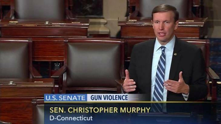 Filibuster: Chris Murphy on the floor of the Senate during the filibuster demanding a vote on gun control measures.   Photo: C-Span/AP