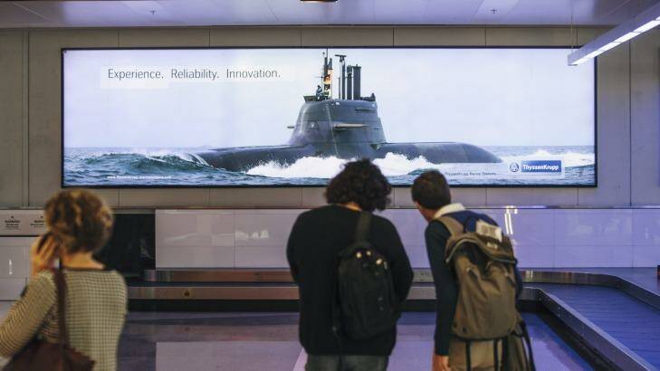 News
Advertising posters featuring warships,  submarines, and UAVs at Canberra Airport. 

25 August 2015
Photo: Rohan Thomson
The Canberra Times Photo: Rohan Thomson
