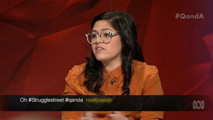 'I'd just like to ask Maurice Newman, is Elvis actually dead or has he just gone home?' ... panellist Panellist Nakkiah Lui poked fun at the  climate change contrarian on Q&A. Photo: ABC