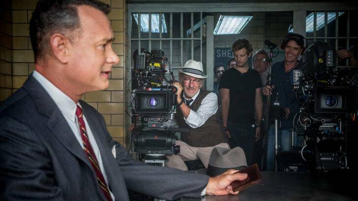 Steven Spielberg directs Tom Hanks on the set of Bridge of Spies. Photo: Jaap Buitendijk